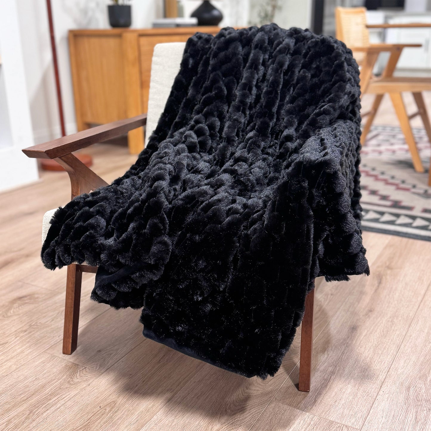 The Mood Honey Faux Fur Throw, 50x60 in., Black