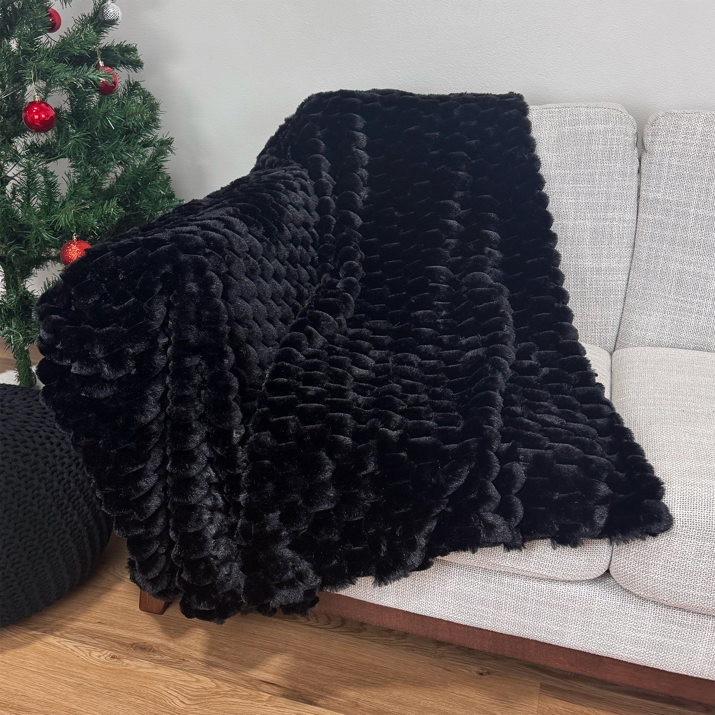 The Mood Honey Faux Fur Throw, 50x60 in., Black