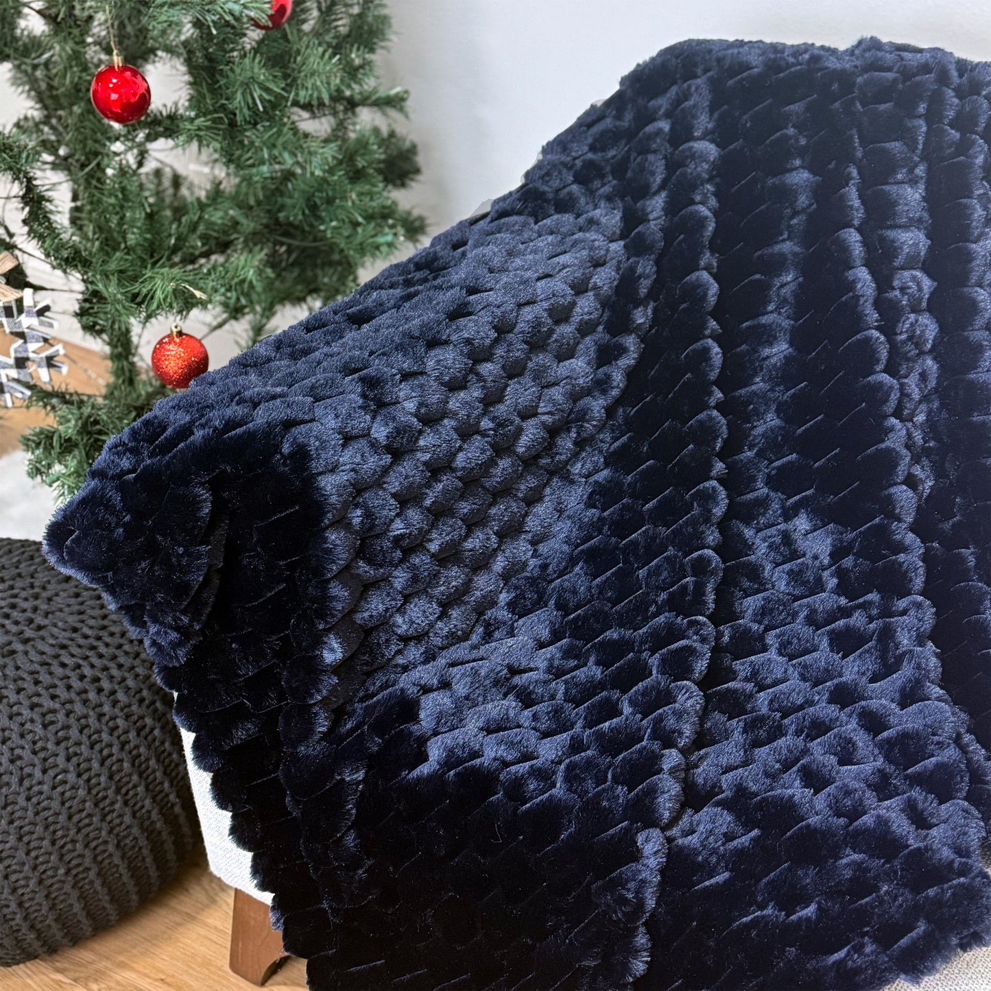 The Mood Honey Faux Fur Throw, 50x60 in., Midnight Blue