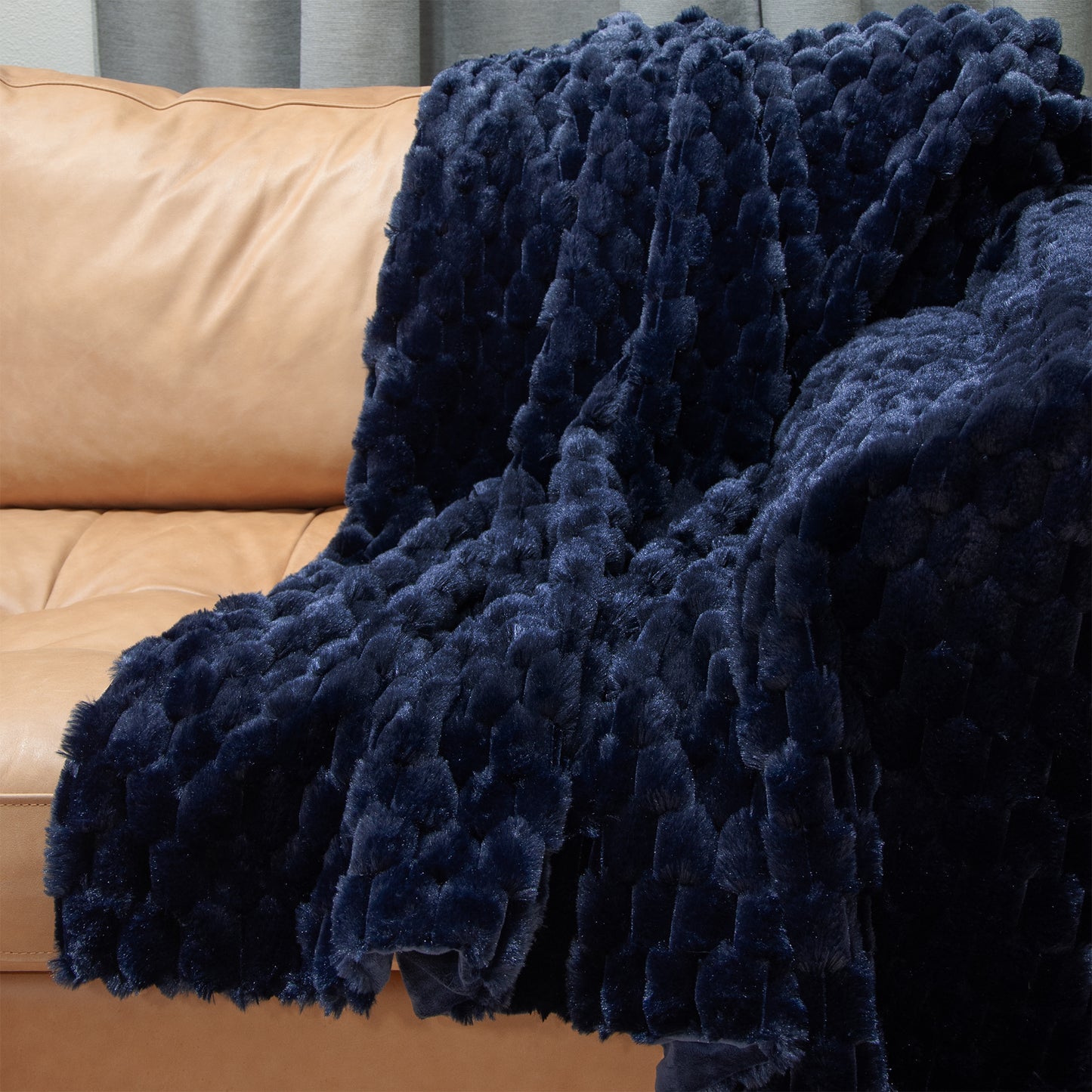 The Mood Honey Faux Fur Throw, 50x60 in., Midnight Blue
