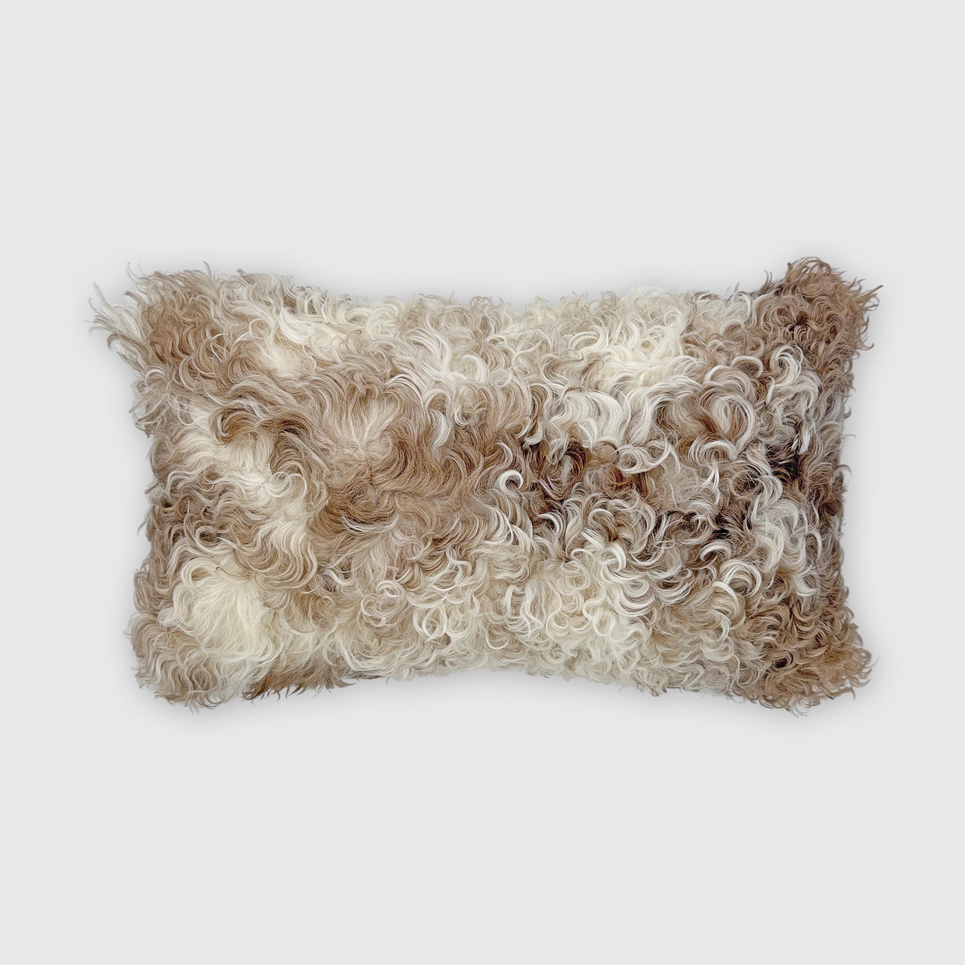The Mood Tigrado Spanish Lambskin Lumbar Pillow, 12x22 in., Mottled Brown/Ivory
