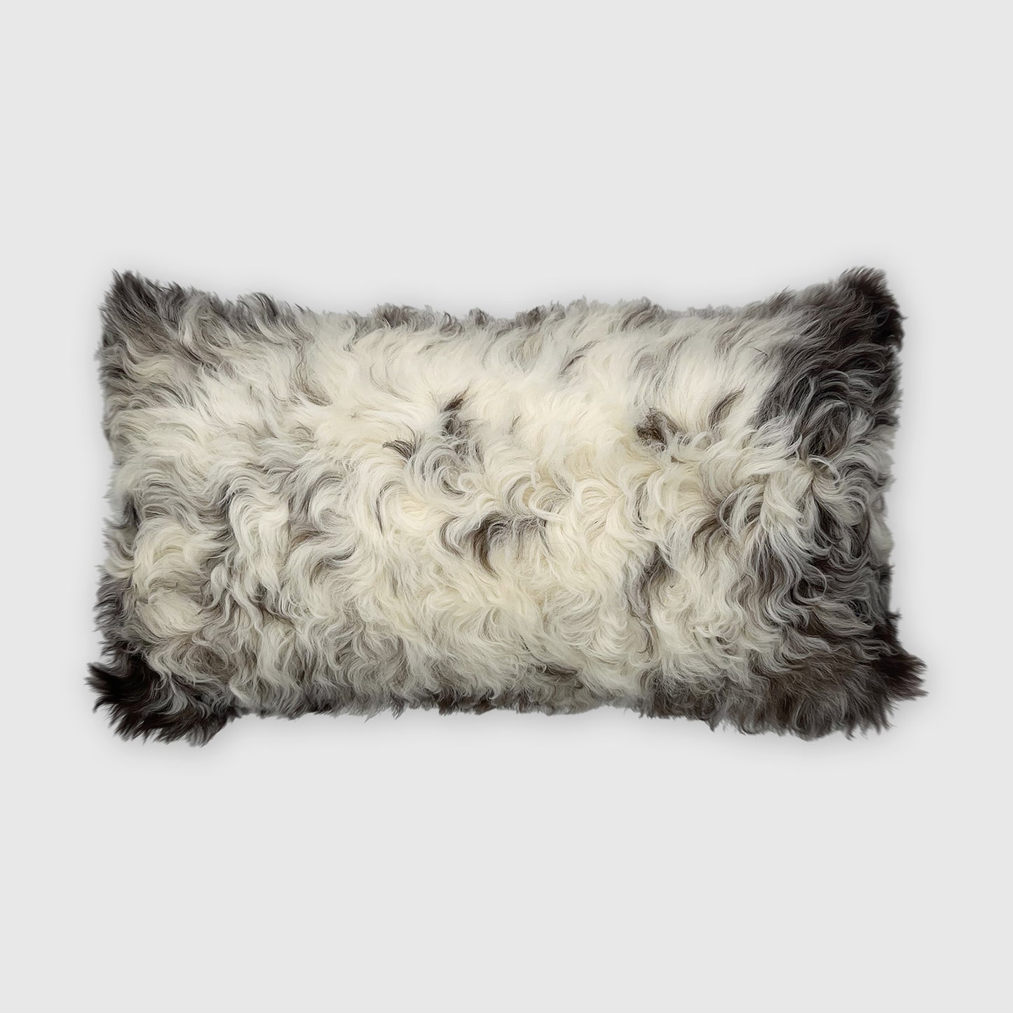 The Mood Tigrado Spanish Lambskin Lumbar Pillow, 12x22 in., Mottled Brown/Ivory