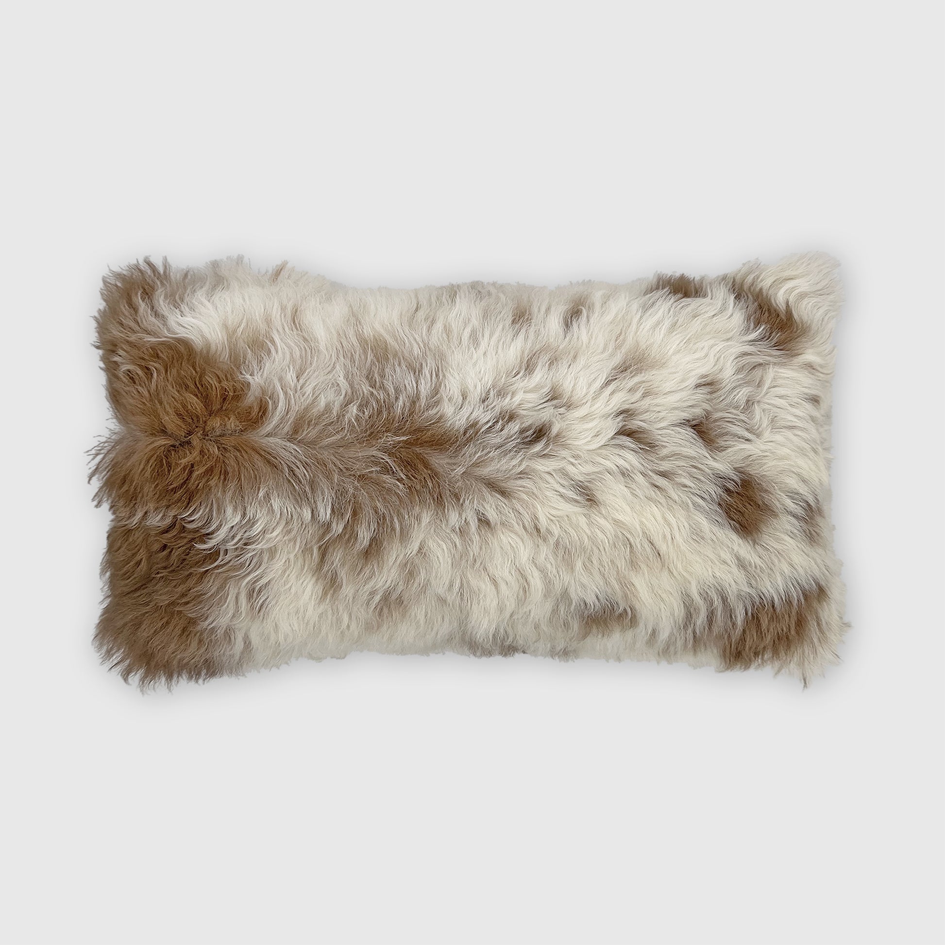 The Mood Tigrado Spanish Lambskin Lumbar Pillow, 12x22 in., Mottled Brown/Ivory