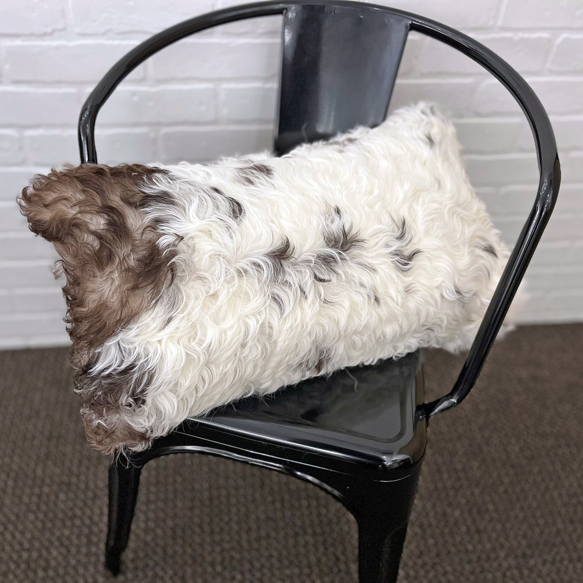 The Mood Tigrado Spanish Lambskin Lumbar Pillow, 12x22 in., Mottled Brown/Ivory