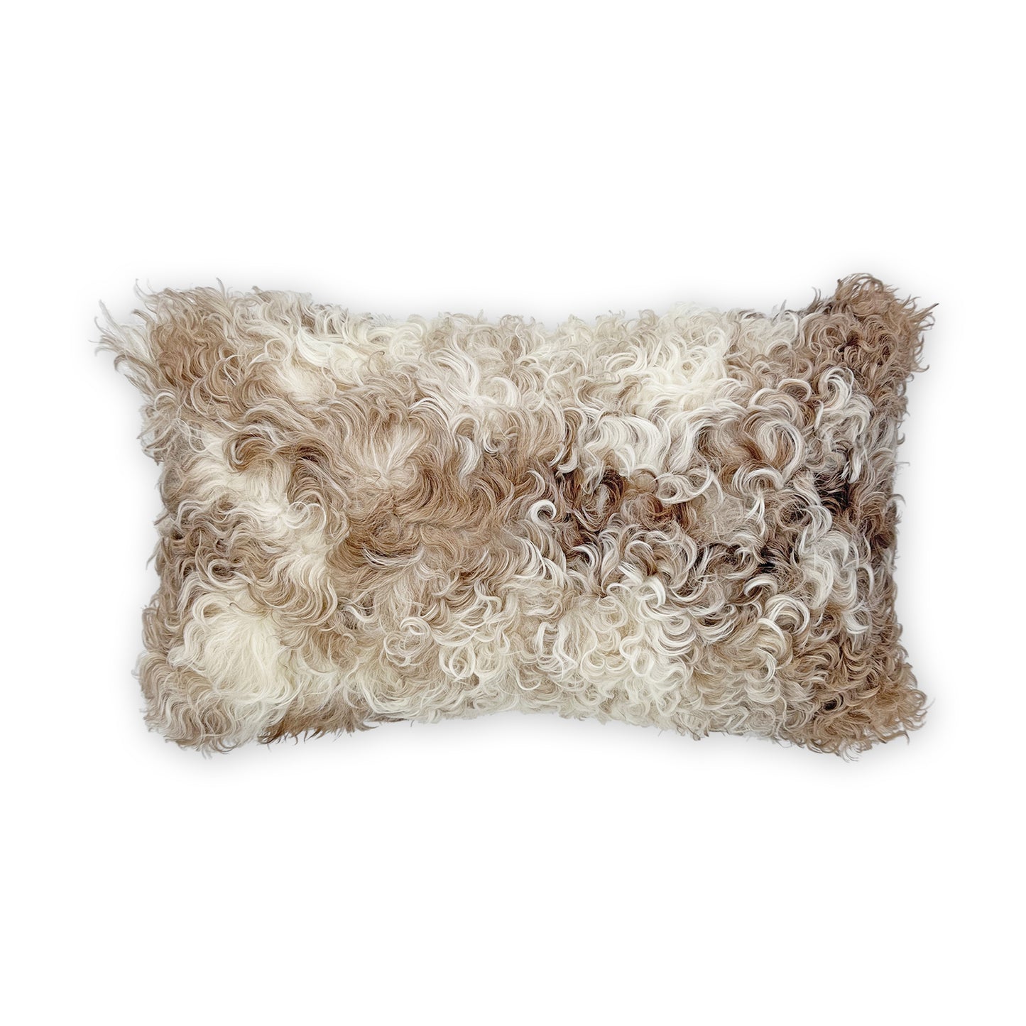 The Mood Tigrado Spanish Lambskin Lumbar Pillow, 12x22 in., Mottled Brown/Ivory