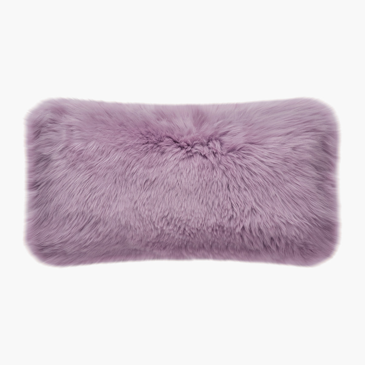 The Mood Charlie Sheepskin Double-sided Lumbar Pillow in a deep mauve purple color, on a white background, front view
