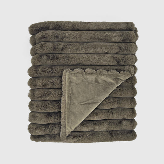 Puffy Faux Fur Throw - Olive
