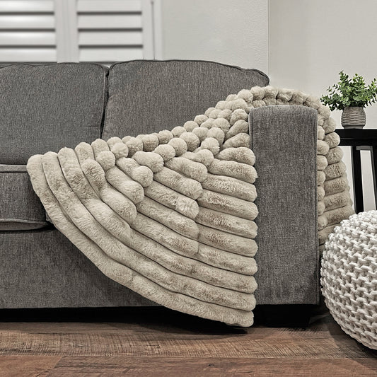 Puffy Faux Fur Throw - Fog