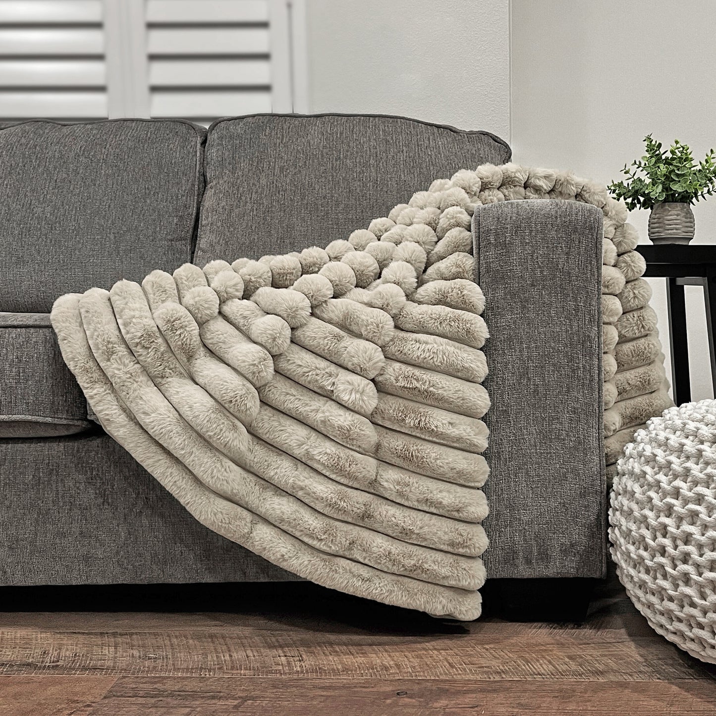 The Mood Puffy Faux Fur Throw, 50x60 in. Fog Gray