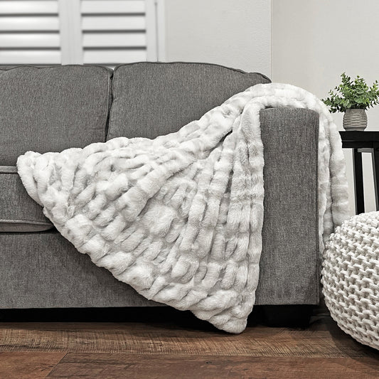 Mallow Faux Fur Throw - Gray/White