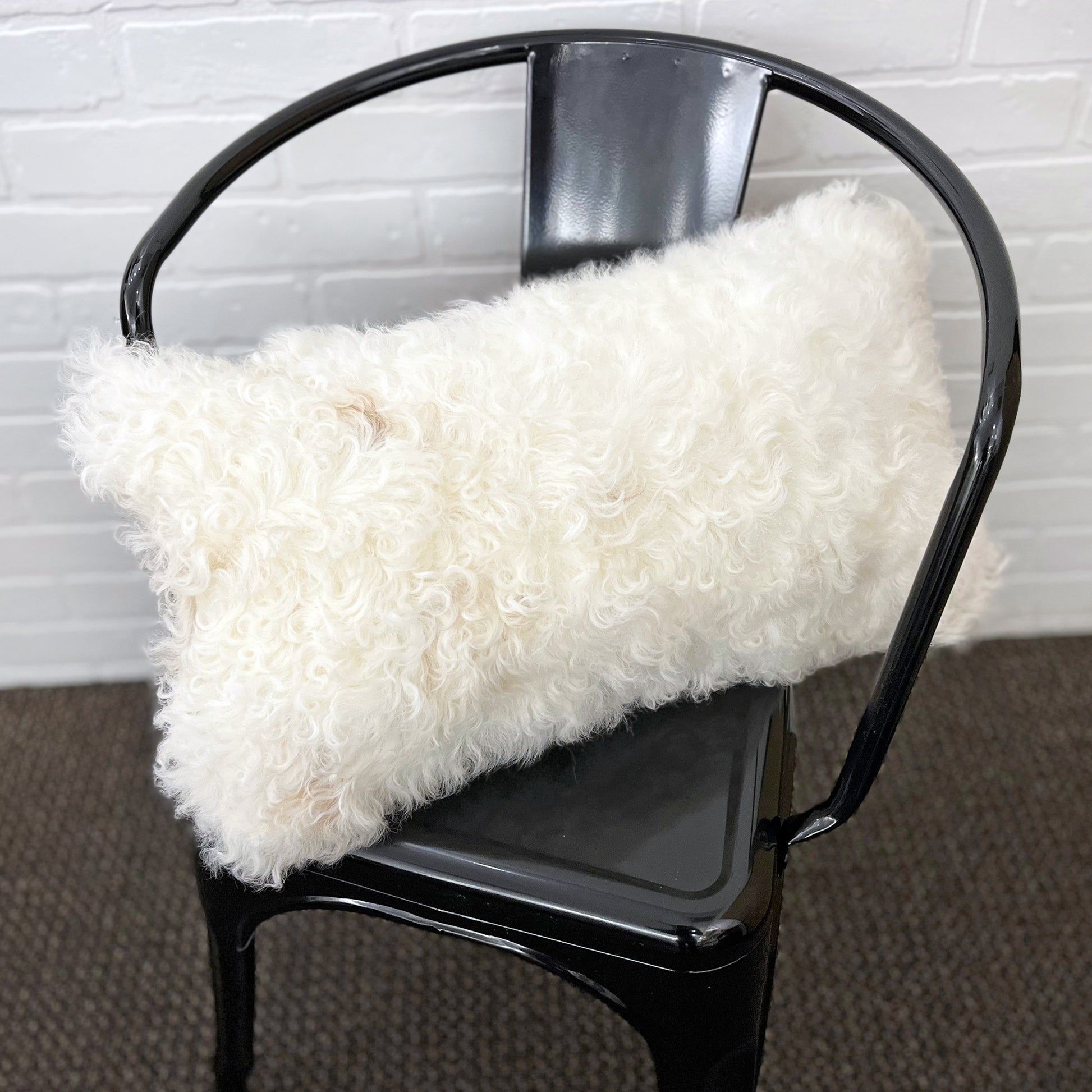 The Mood Tigrado Spanish Lambskin Lumbar Pillow, 12x22 in., Spotted Ivory/Cream