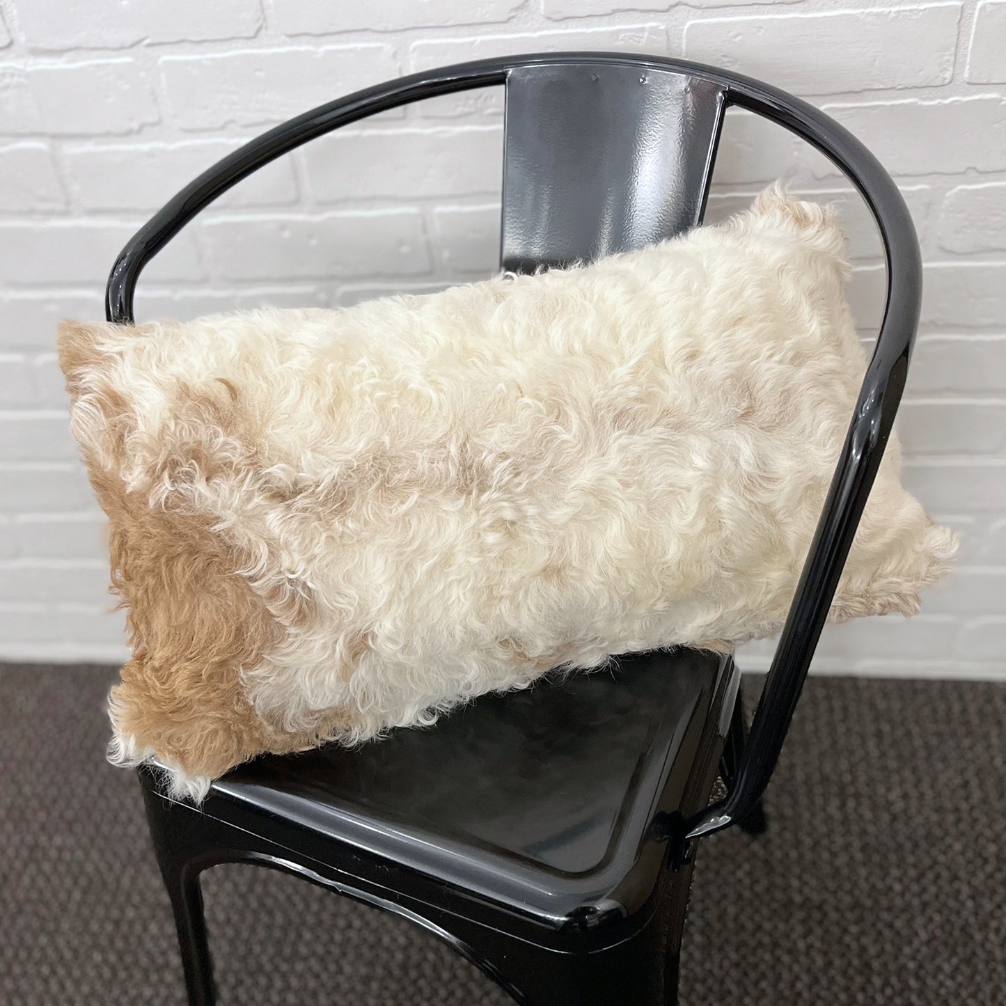 The Mood Tigrado Spanish Lambskin Lumbar Pillow, 12x22 in., Spotted Ivory/Cream