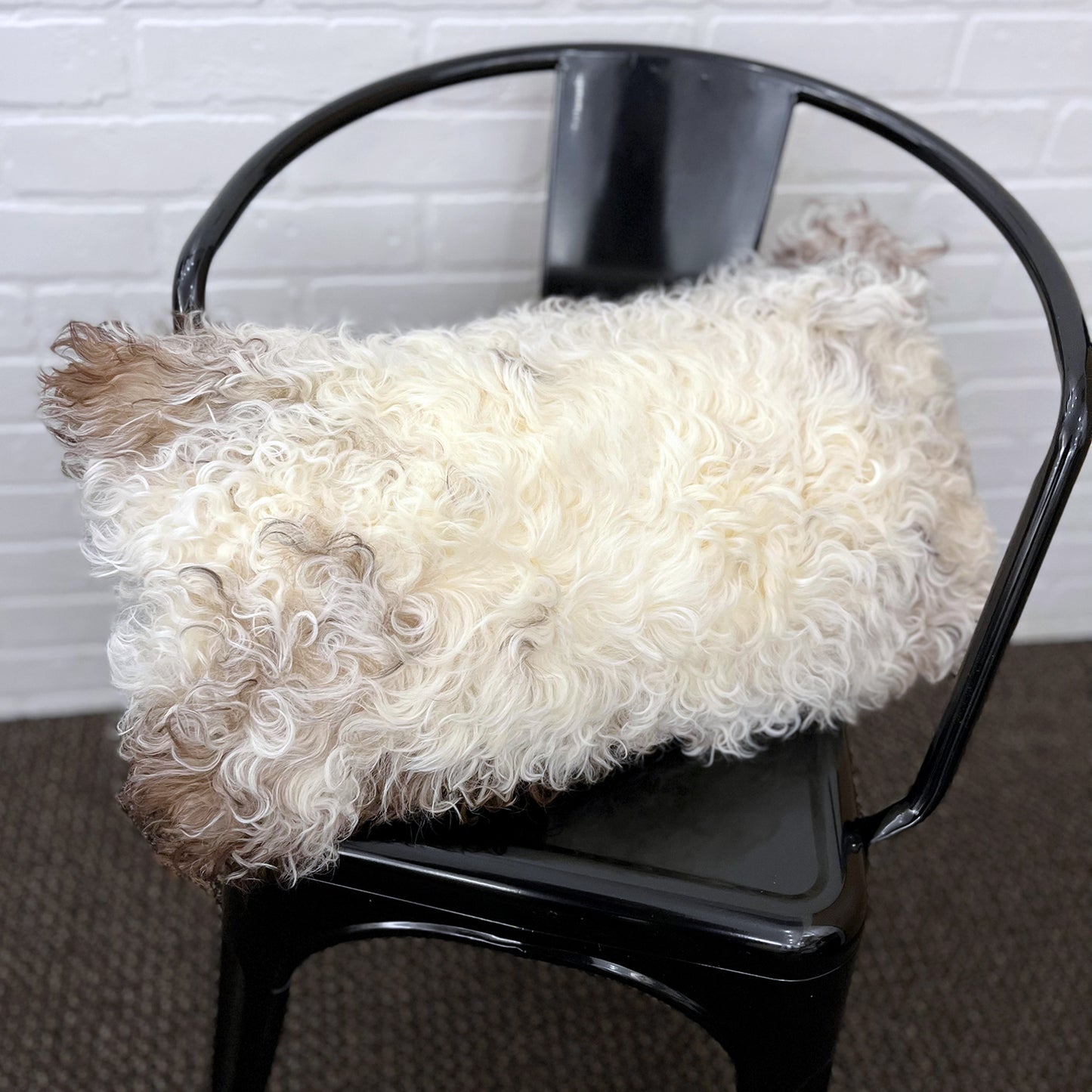 The Mood Tigrado Spanish Lambskin Lumbar Pillow, 12x22 in., Spotted Ivory/Cream
