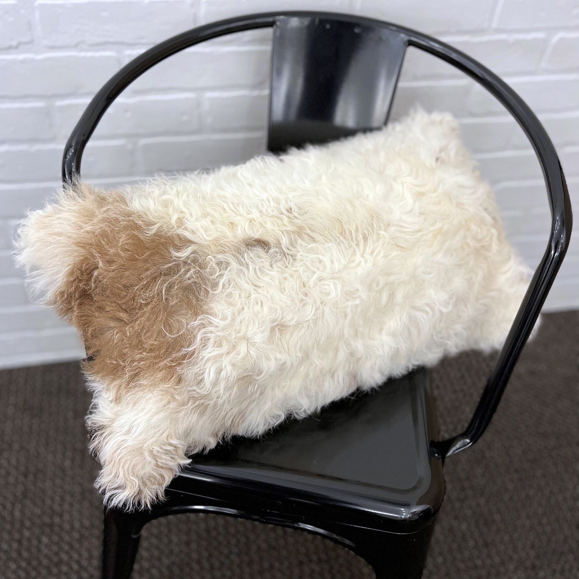 The Mood Tigrado Spanish Lambskin Lumbar Pillow, 12x22 in., Spotted Ivory/Cream