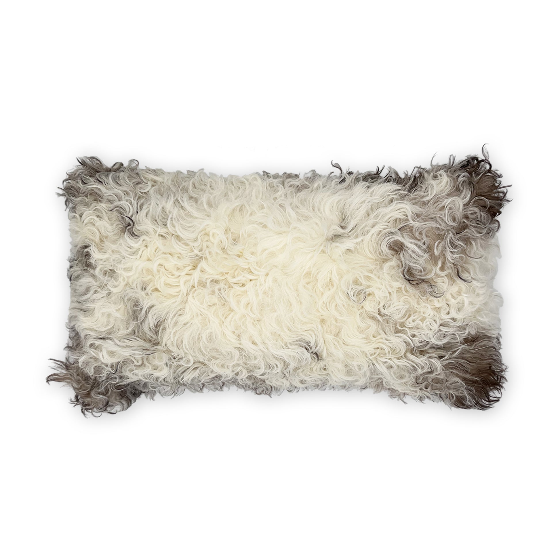 The Mood Tigrado Spanish Lambskin Lumbar Pillow, 12x22 in., Spotted Ivory/Cream