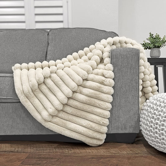 Puffy Faux Fur Throw - Vanilla