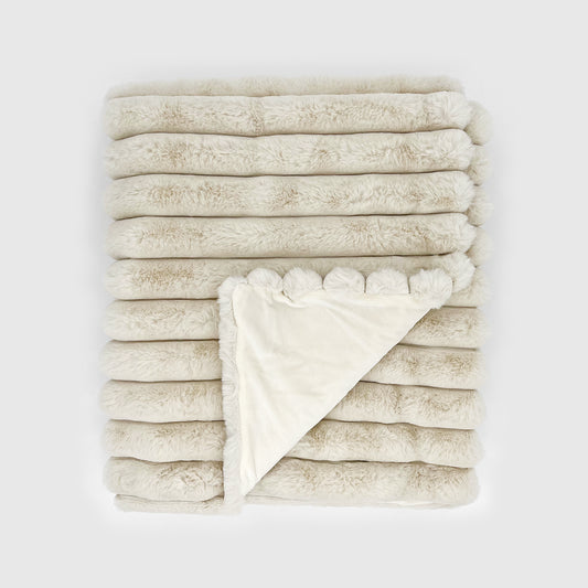 Puffy Faux Fur Throw - Vanilla