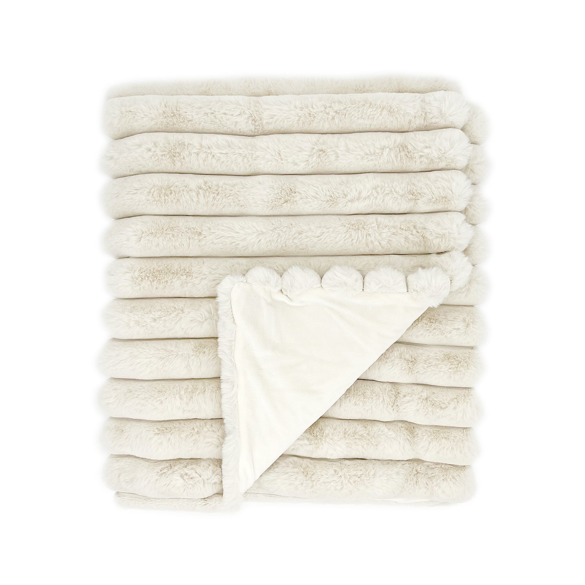 The Mood Puffy Faux Fur Throw, 50x60 in. Vanilla (Beige)