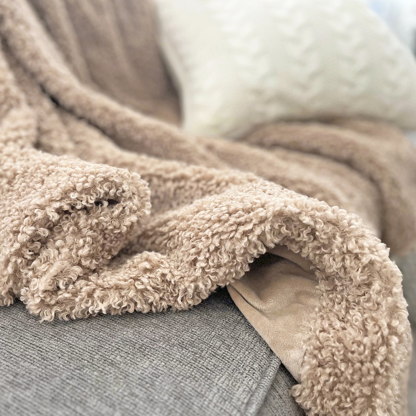 The Mood Teddy Faux Fur Throw, 50x60 in., Tan