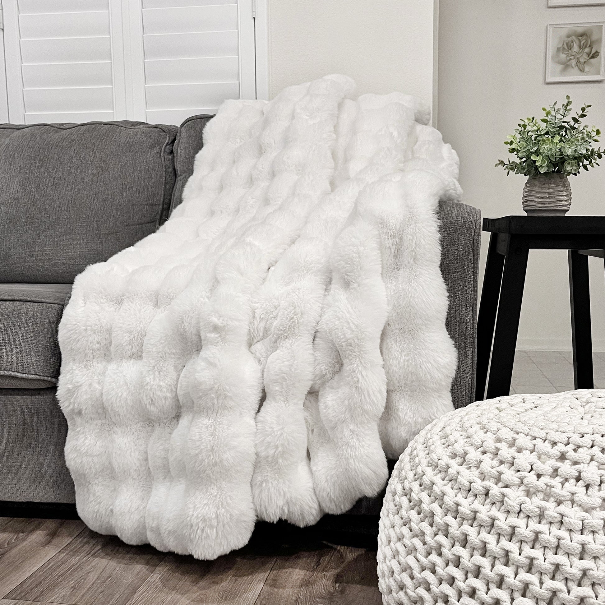 The Mood Cubby Faux Fur Throw, 50x60 in., White