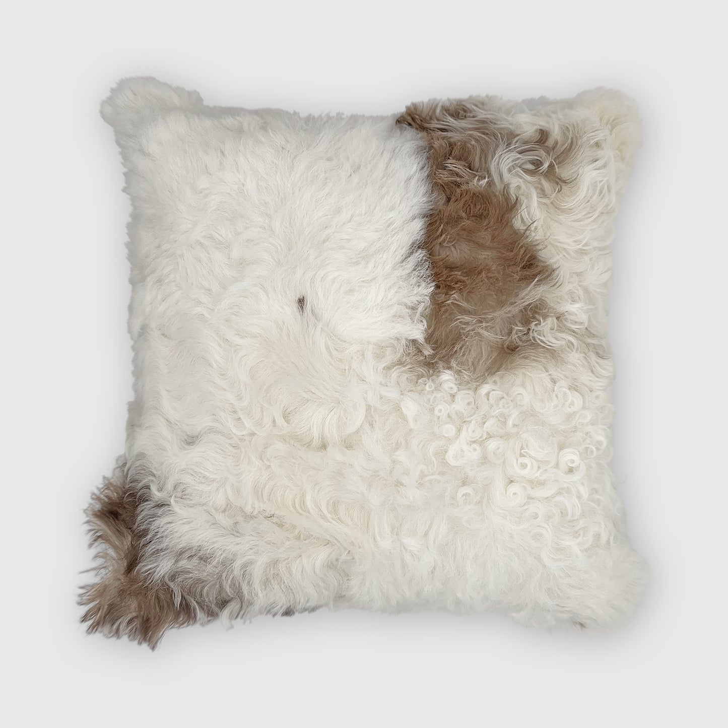 The Mood Tigrado Spanish Lambskin Patchwork Pillow, 18x18 in., Spotted Ivory