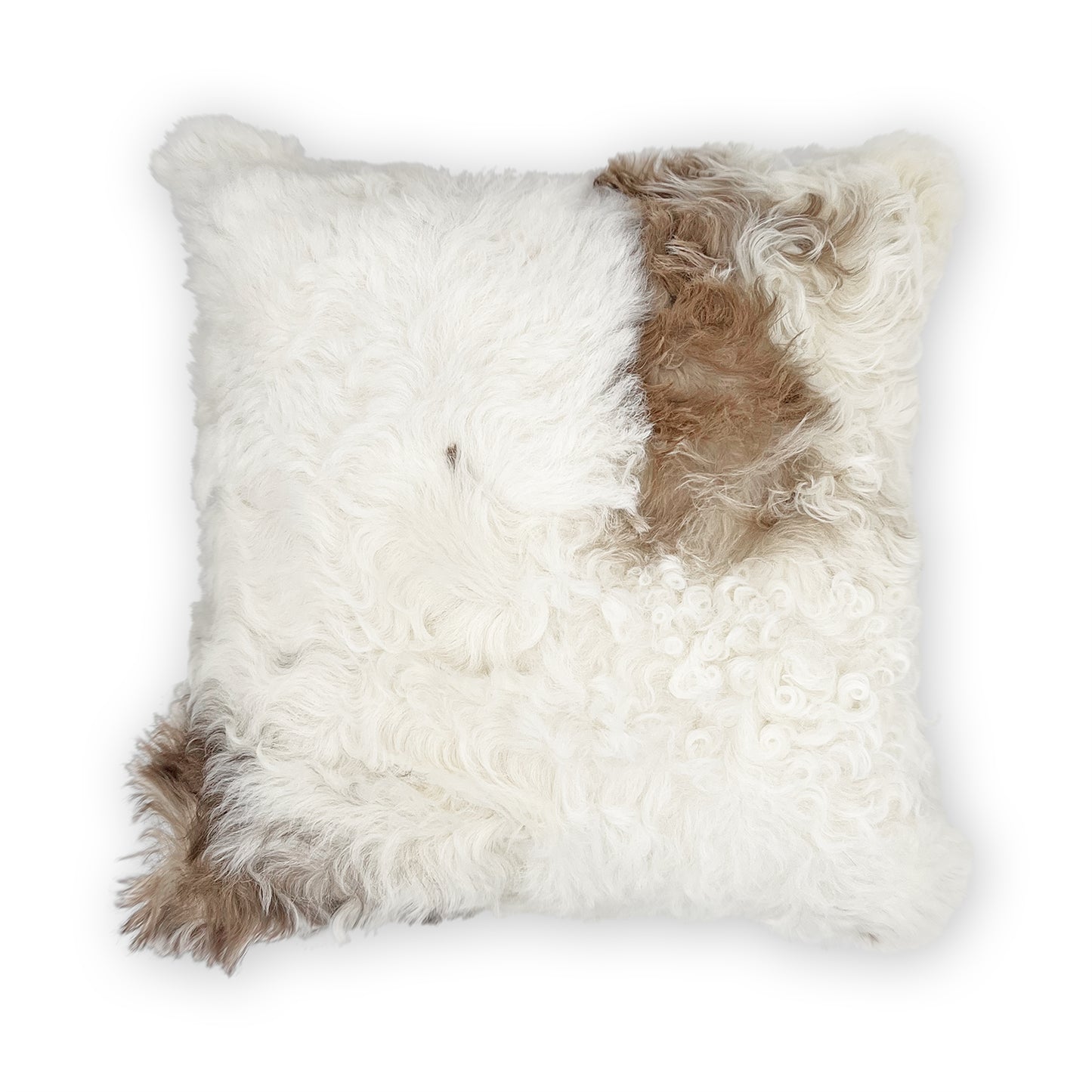 The Mood Tigrado Spanish Lambskin Patchwork Pillow, 18x18 in., Spotted Ivory