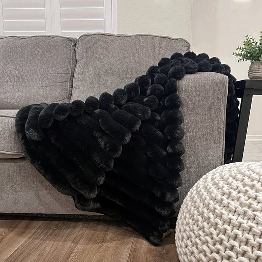 Puffy Faux Fur Throw - Black