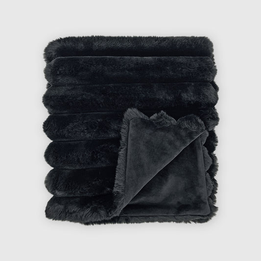 Puffy Faux Fur Throw - Black