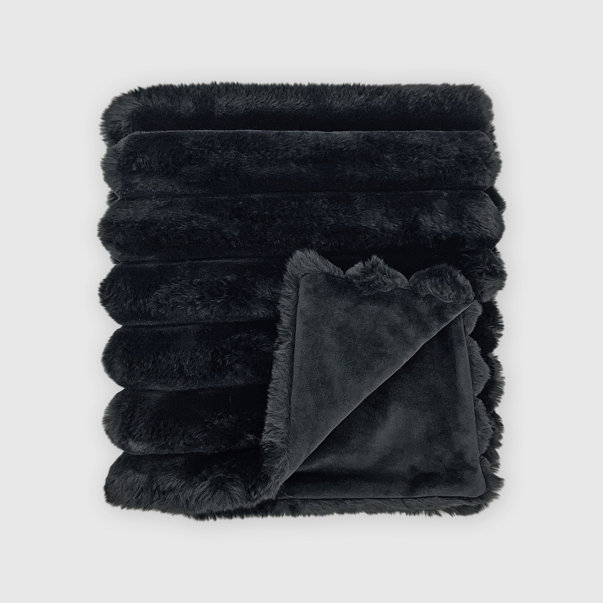 The Mood Puffy Faux Fur Throw, 50x60 in. Black