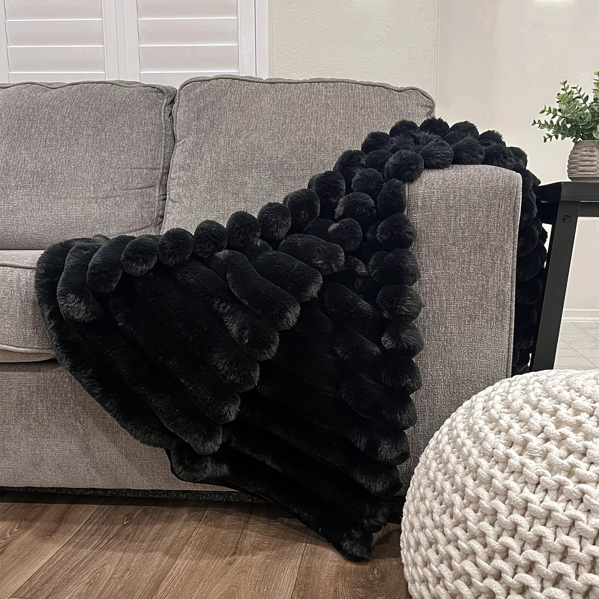 The Mood Puffy Faux Fur Throw, 50x60 in. Black