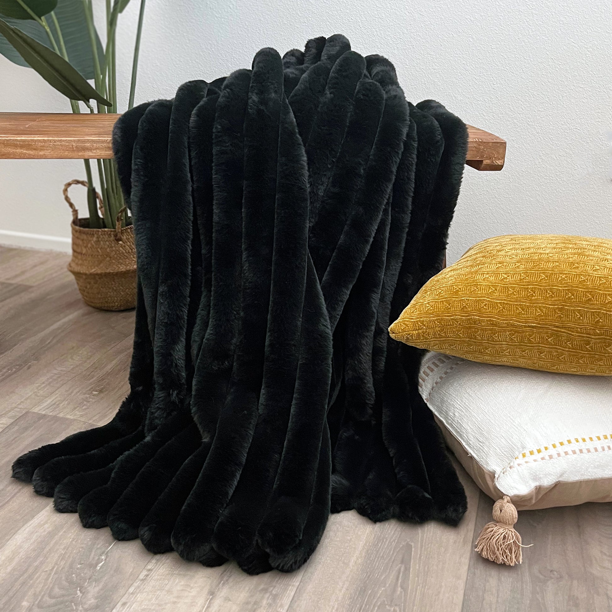 The Mood Puffy Faux Fur Throw, 50x60 in. Black