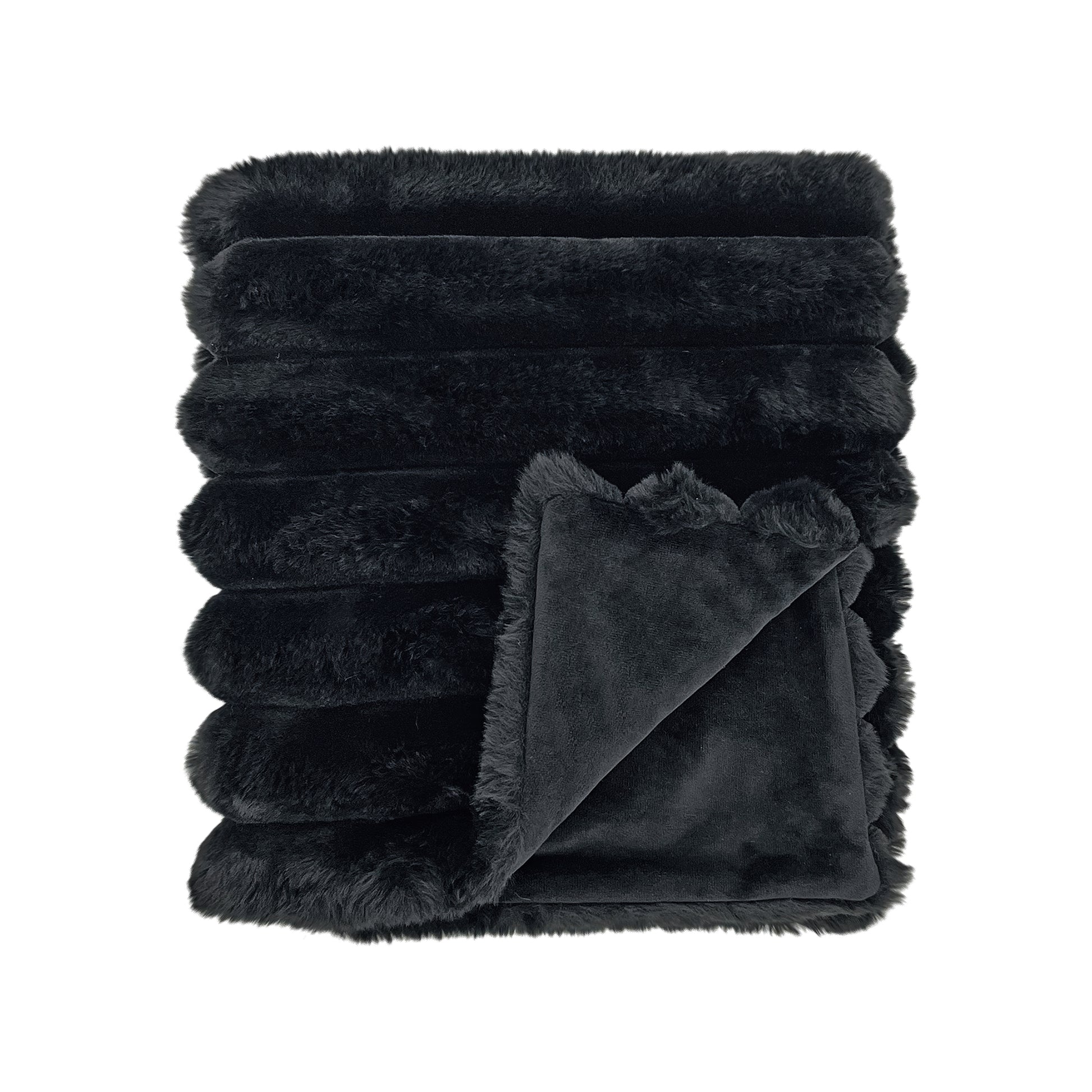 The Mood Puffy Faux Fur Throw, 50x60 in. Black
