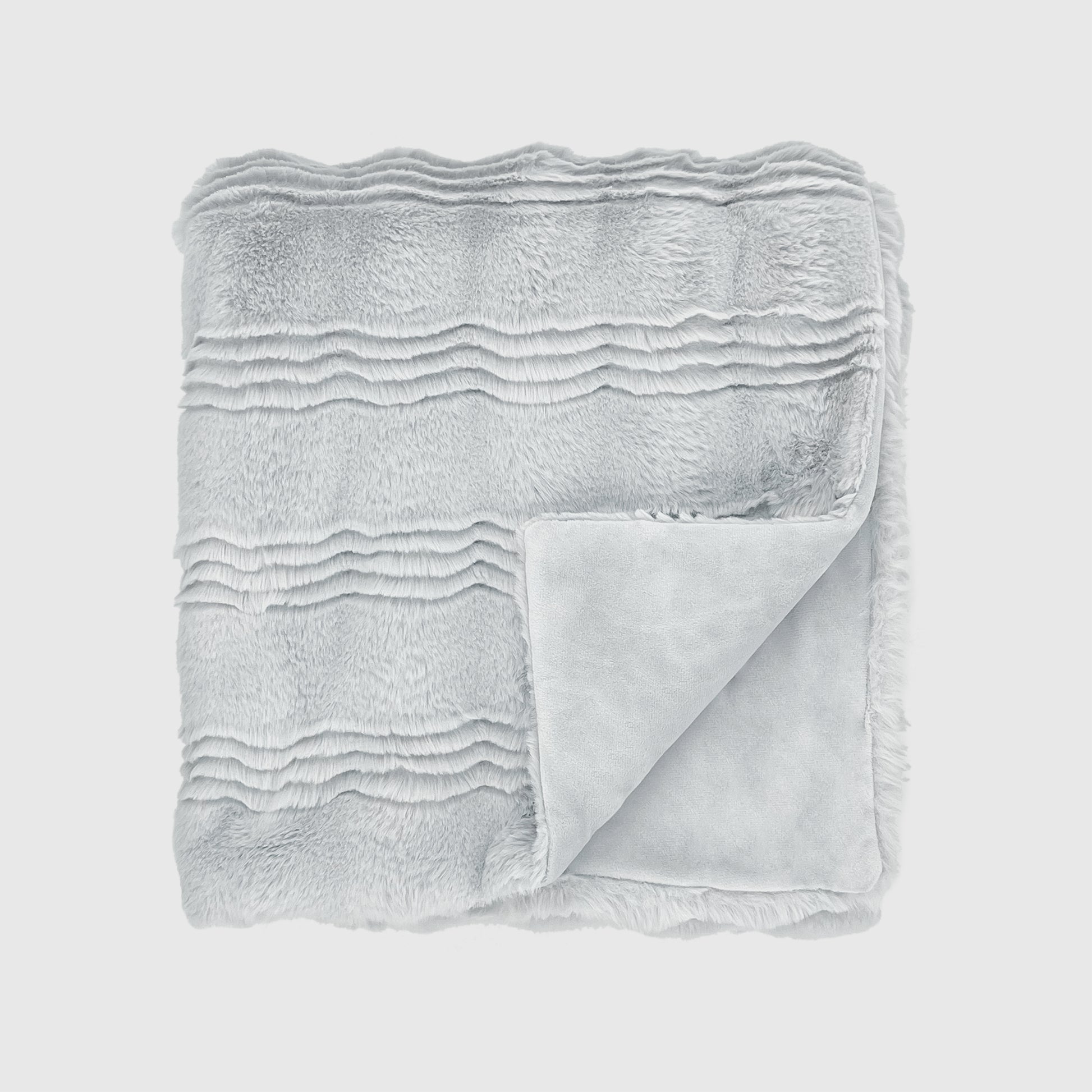 The Mood Scallop Faux Fur Throw, 50x60 in., Arctic Gray