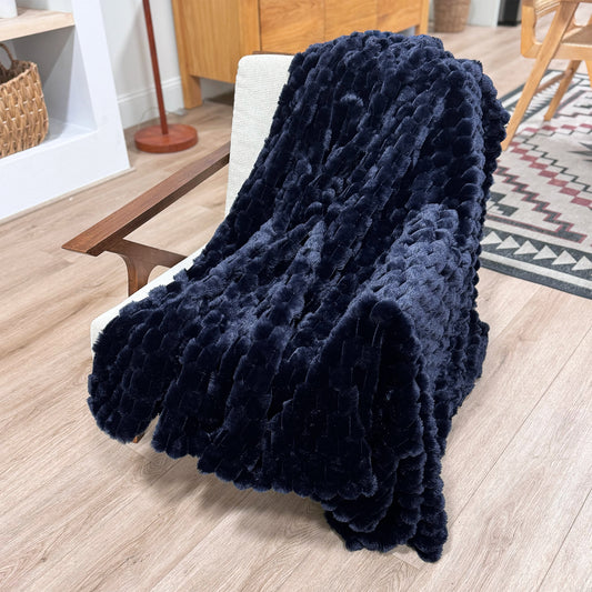 Honey Faux Fur Throw - Midnight Blue