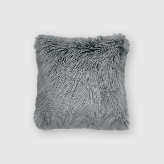 The Mood | Harris Faux Fur 16"x16" Pillow, Quicksilver