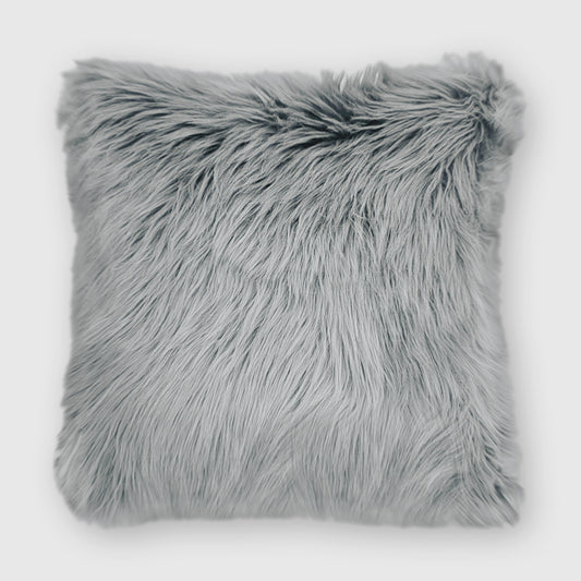 The Mood | Harris Faux Fur 24"x24" Pillow, Quiet Gray