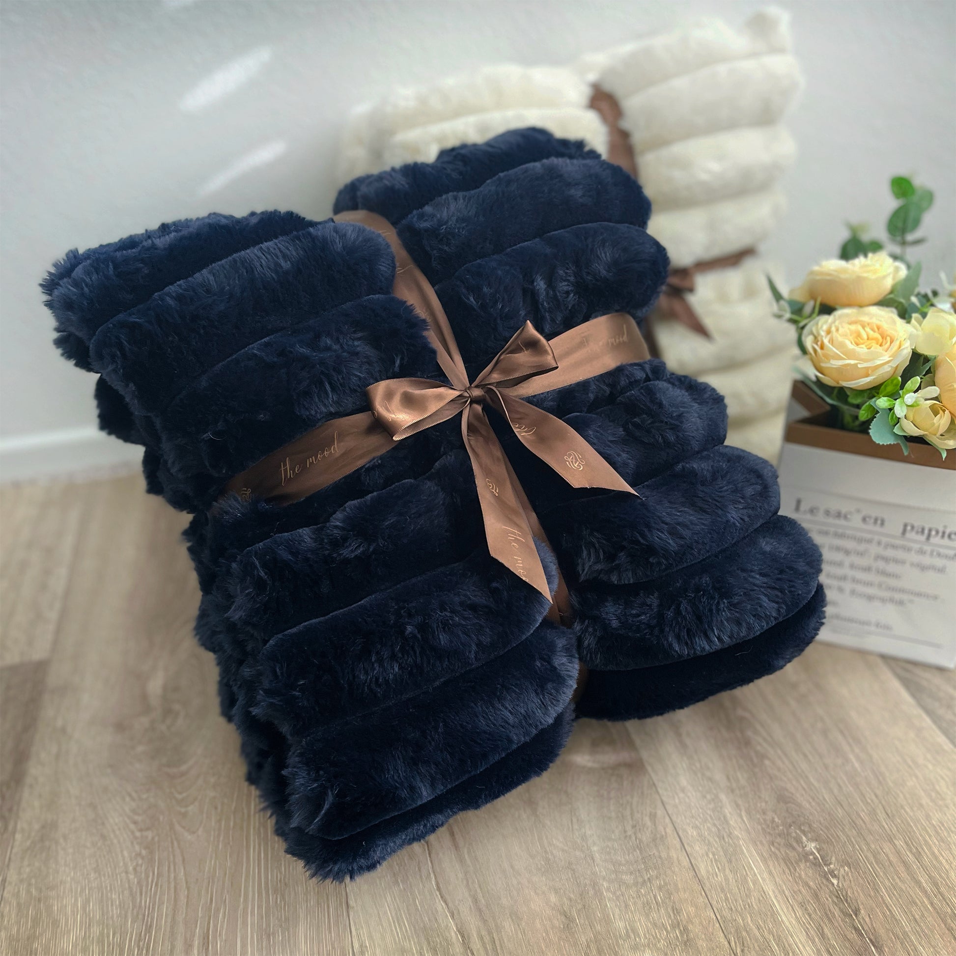 The Mood Puffy Faux Fur Throw, 50x60 in. Indigo