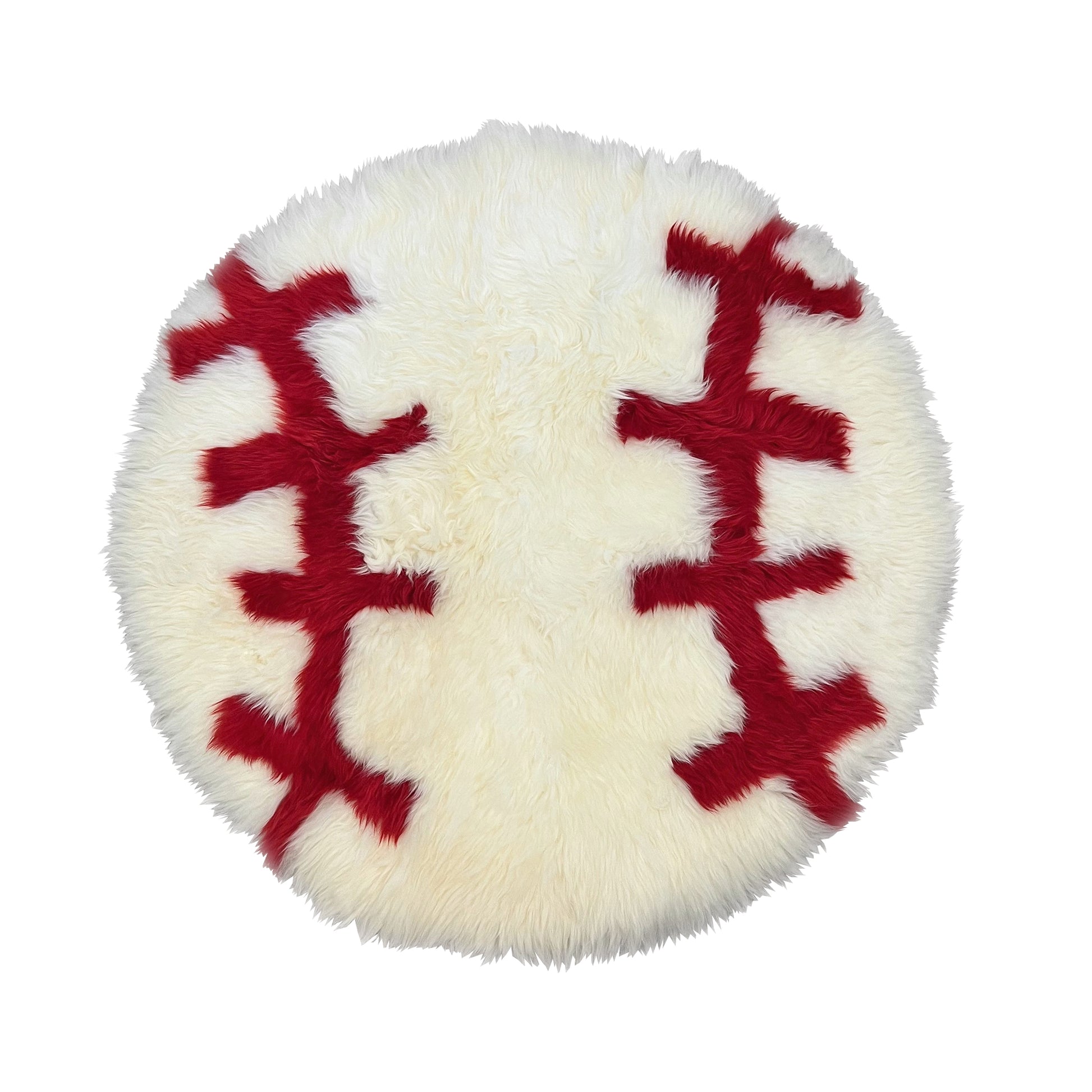 Bowron Sports-Themed Sheepskin Rug, Round 32 in., Baseball
