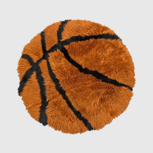 Bowron Sports-Themed Sheepskin Rug, Round 32 in., Basketball