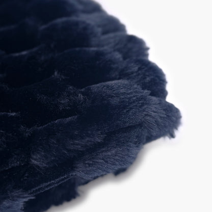 The Mood Honey Faux Fur Throw, 50x60 in., Mid-night Blue; Close-up of a dark navy honeycomb textured faux fur blanket on a white background