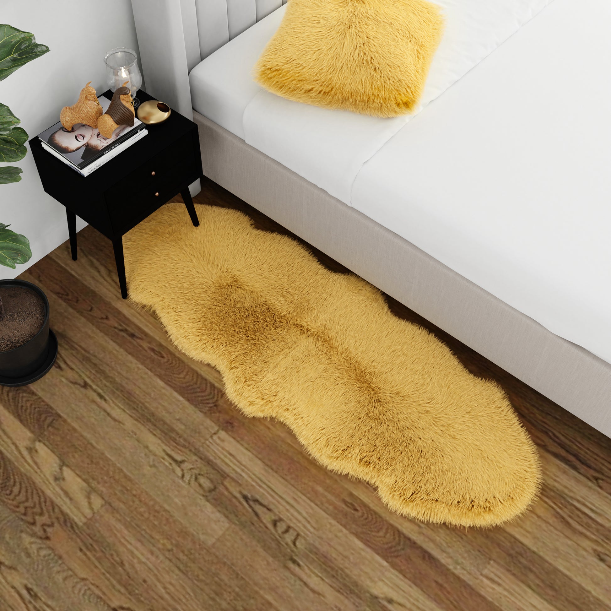 The Mood Harris Faux Fur Rug, 2x5 ft., Mustard