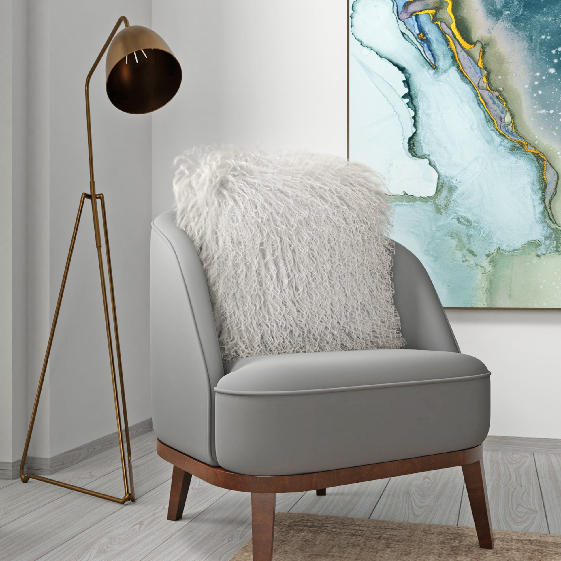 The Mood | Gobi Mongolian Lambskin 20”x20” Pillow, Birch