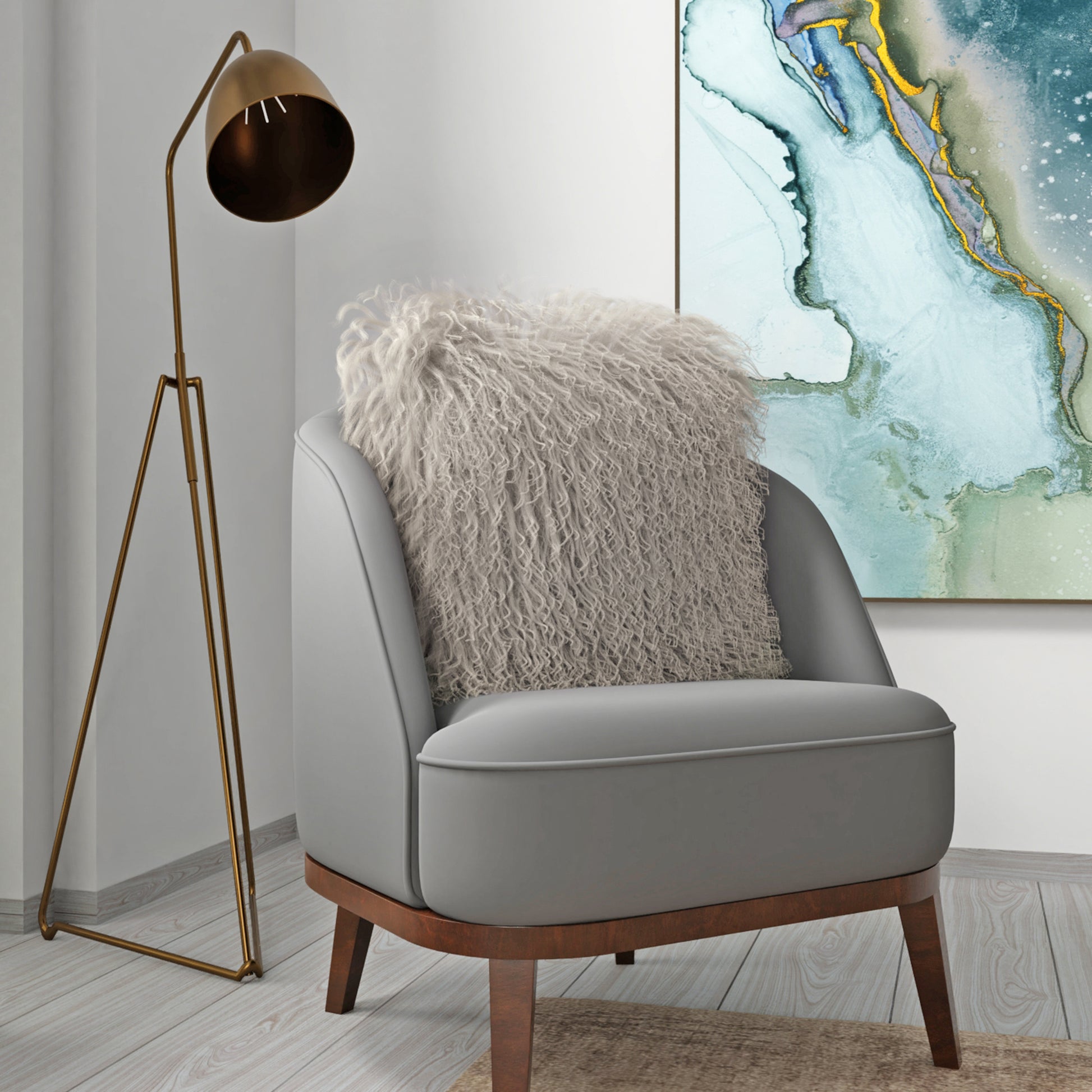 The Mood | Gobi Mongolian Lambskin 20”x20” Pillow, Chateau Gray