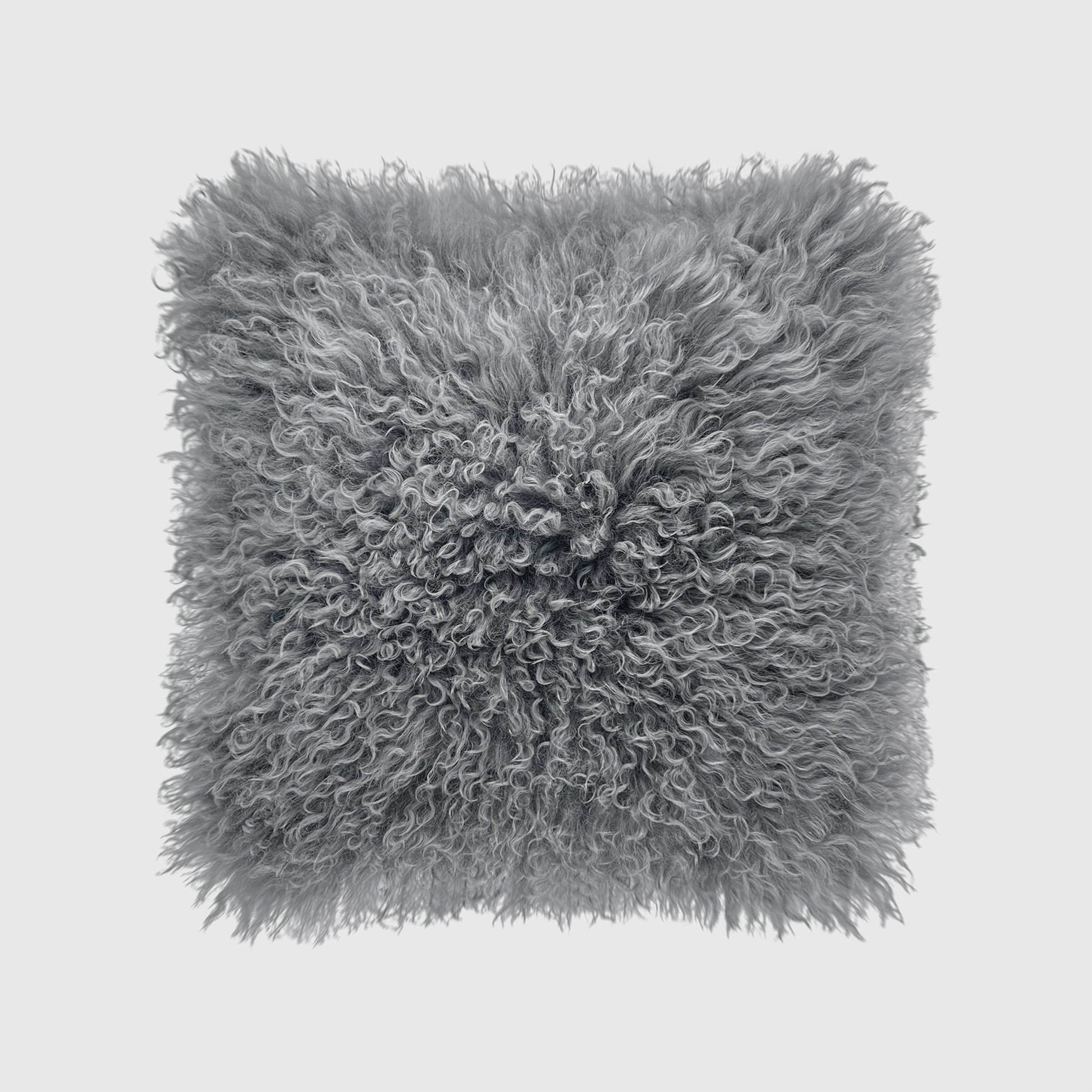 The Mood | Gobi Mongolian Lambskin 20”x20” Pillow, Quicksilver