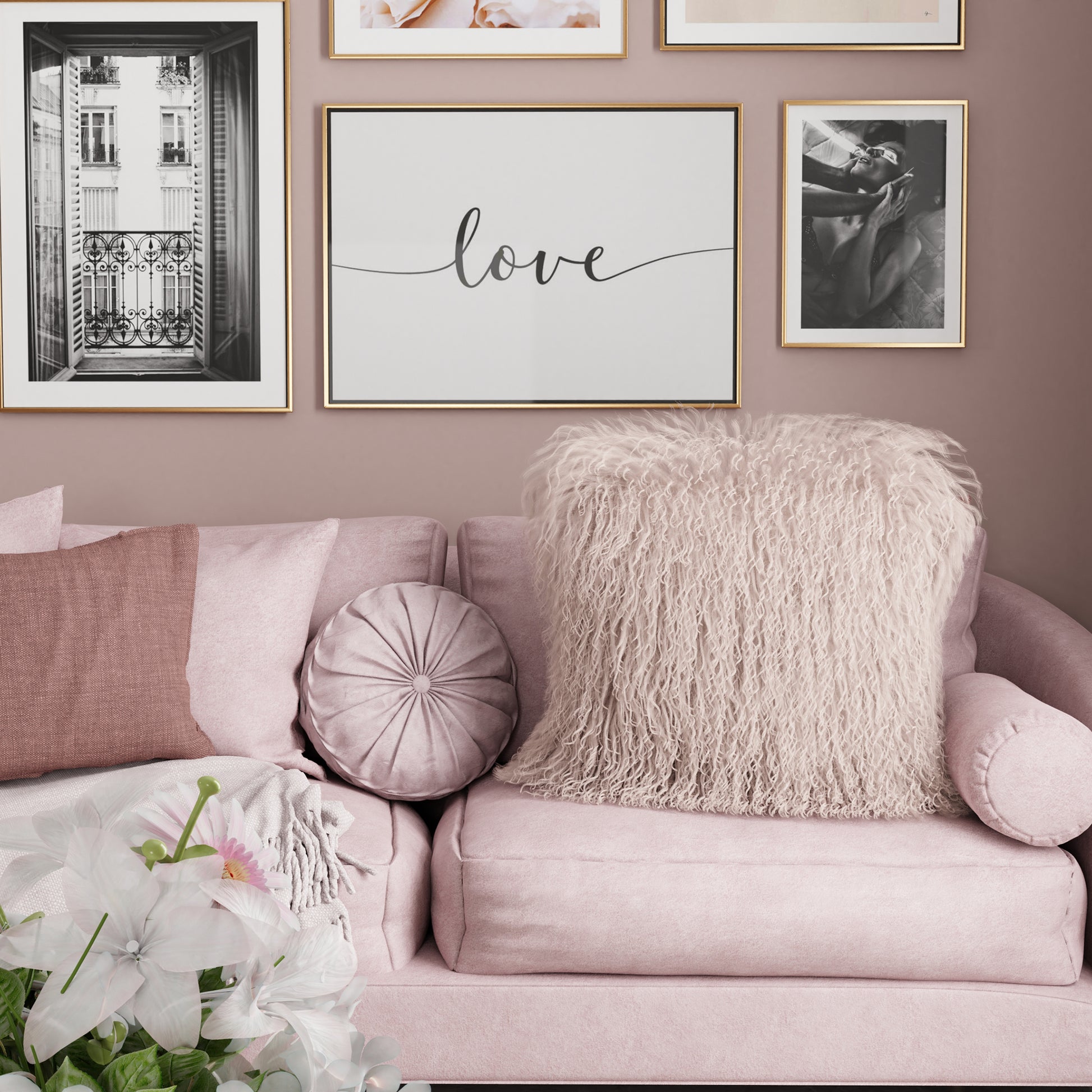 The Mood | Gobi Mongolian Lambskin 20”x20” Pillow, Cloud Pink